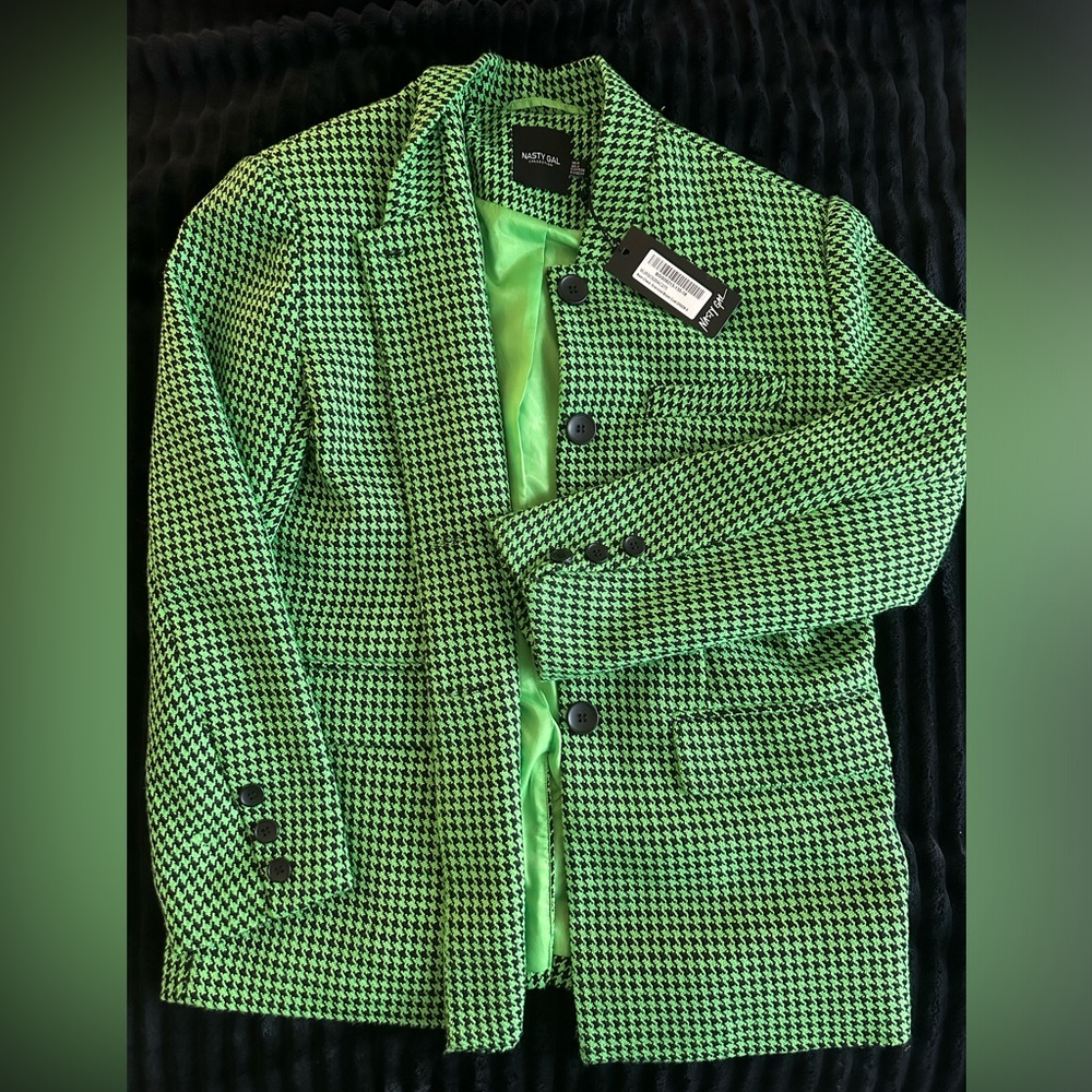 Nast Gal Green Neon Check Oversize Blazer